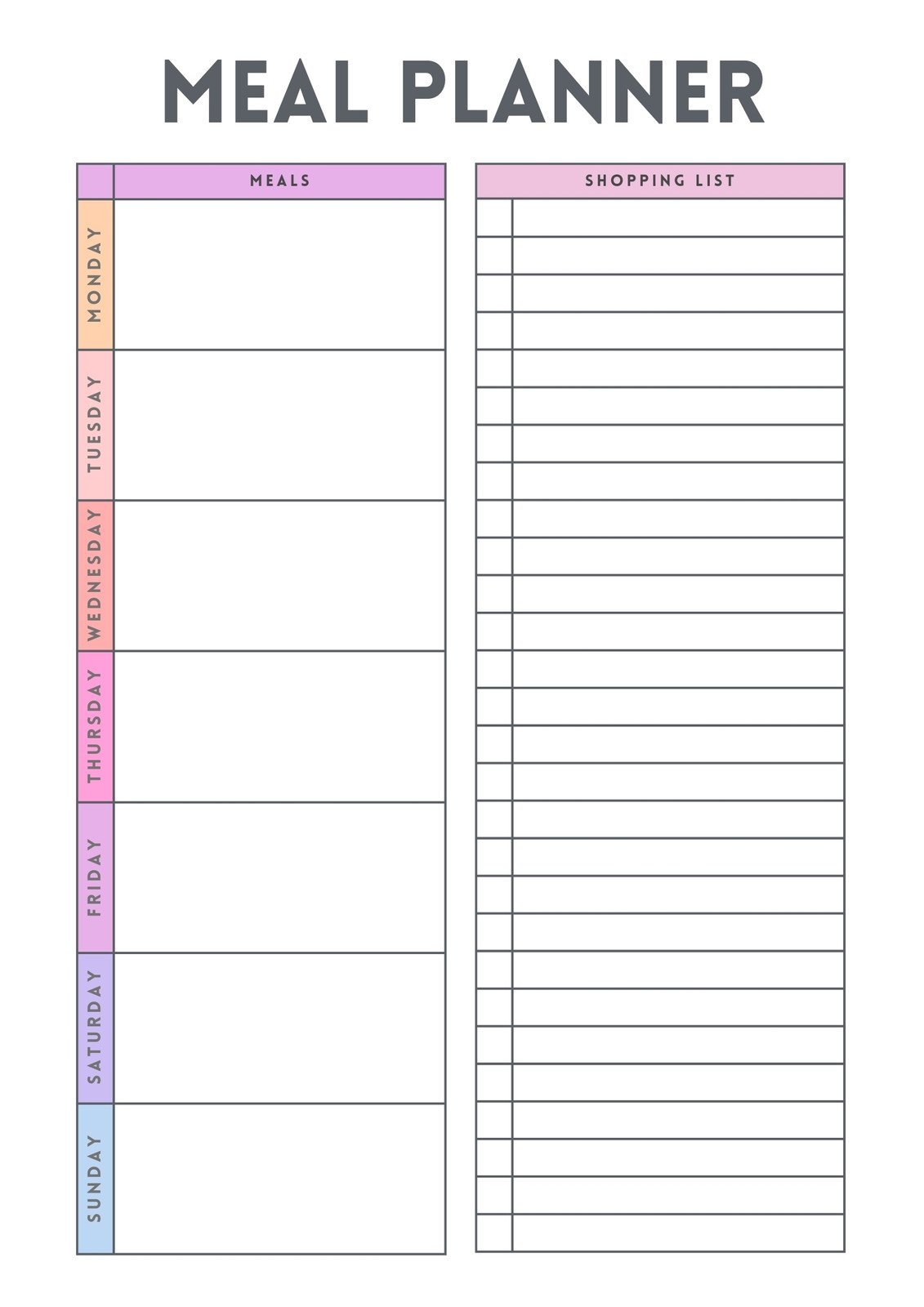 Printable Meal Calendar