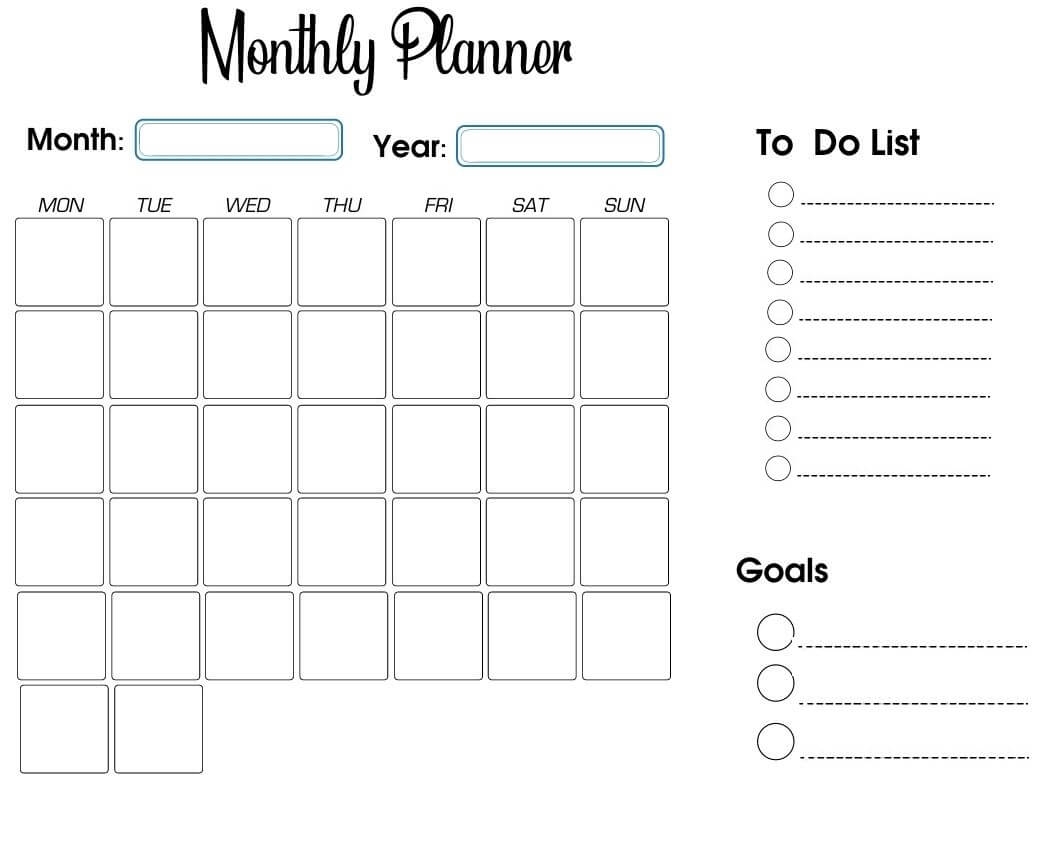 Printable Monthly Calendar Planner Printable Monthly Calendar Planner