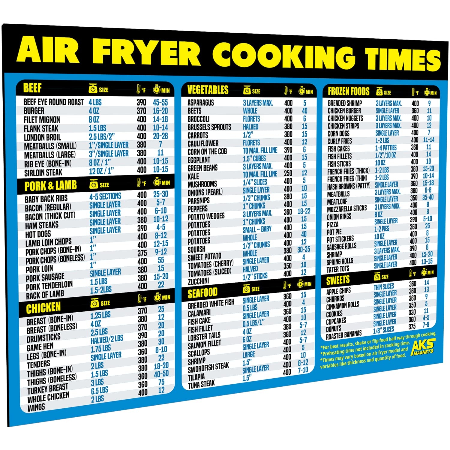 Free Printable Ninja Foodi Cheat Sheet Air Fryer Cheat Sheet Magnet Extra Large Easy To Read