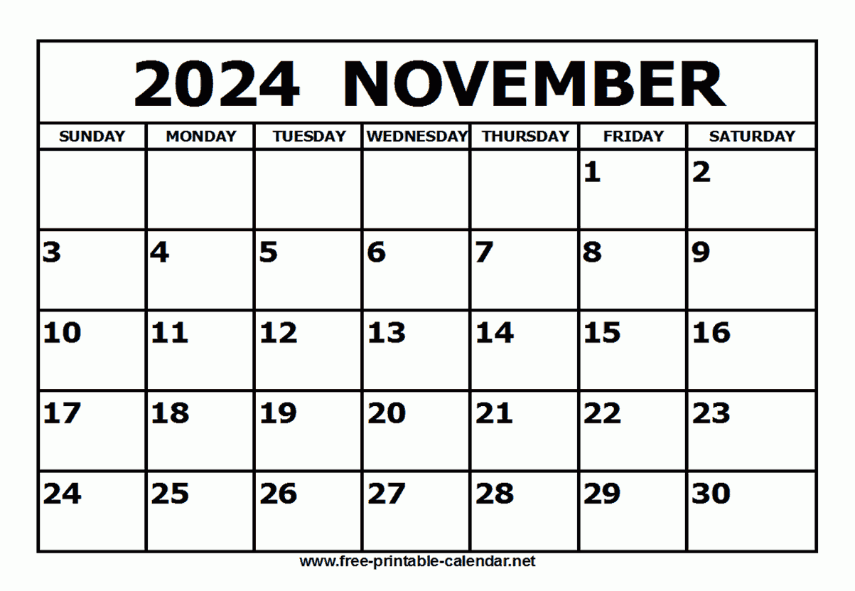 Free Printable November 2024 Calendar