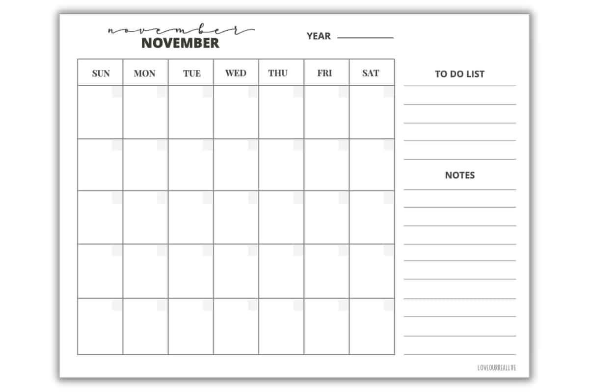 Printable November And December Calendar