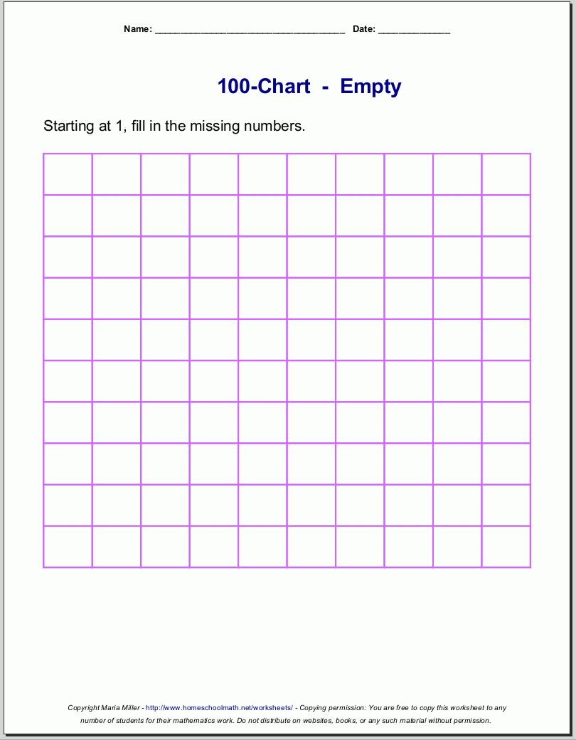 Free Printable Number Charts And 100 charts For Counting Skip Counting And Number Writing