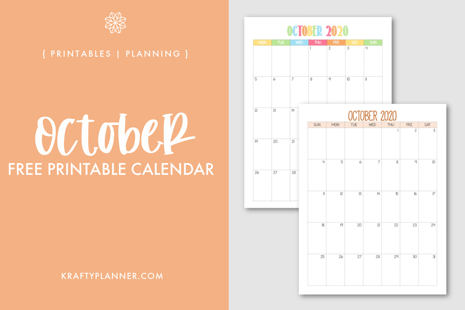 Free Printable October Calendar Editable PDF Krafty Planner