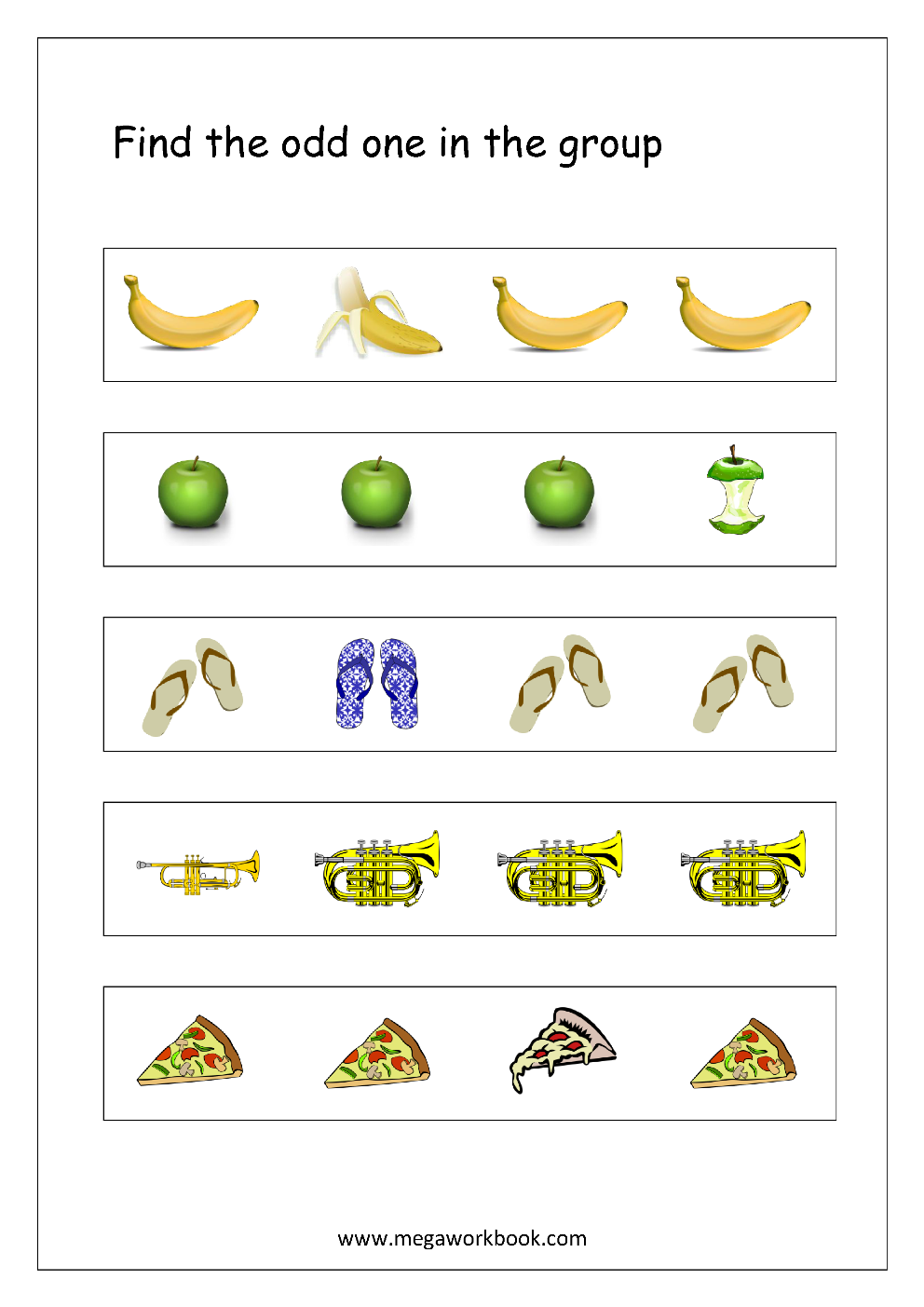 Free Printable Odd One Out Worksheets Logical Thinking U0026 Aptitude Worksheets For Kindergarten Preschool MegaWorkbook