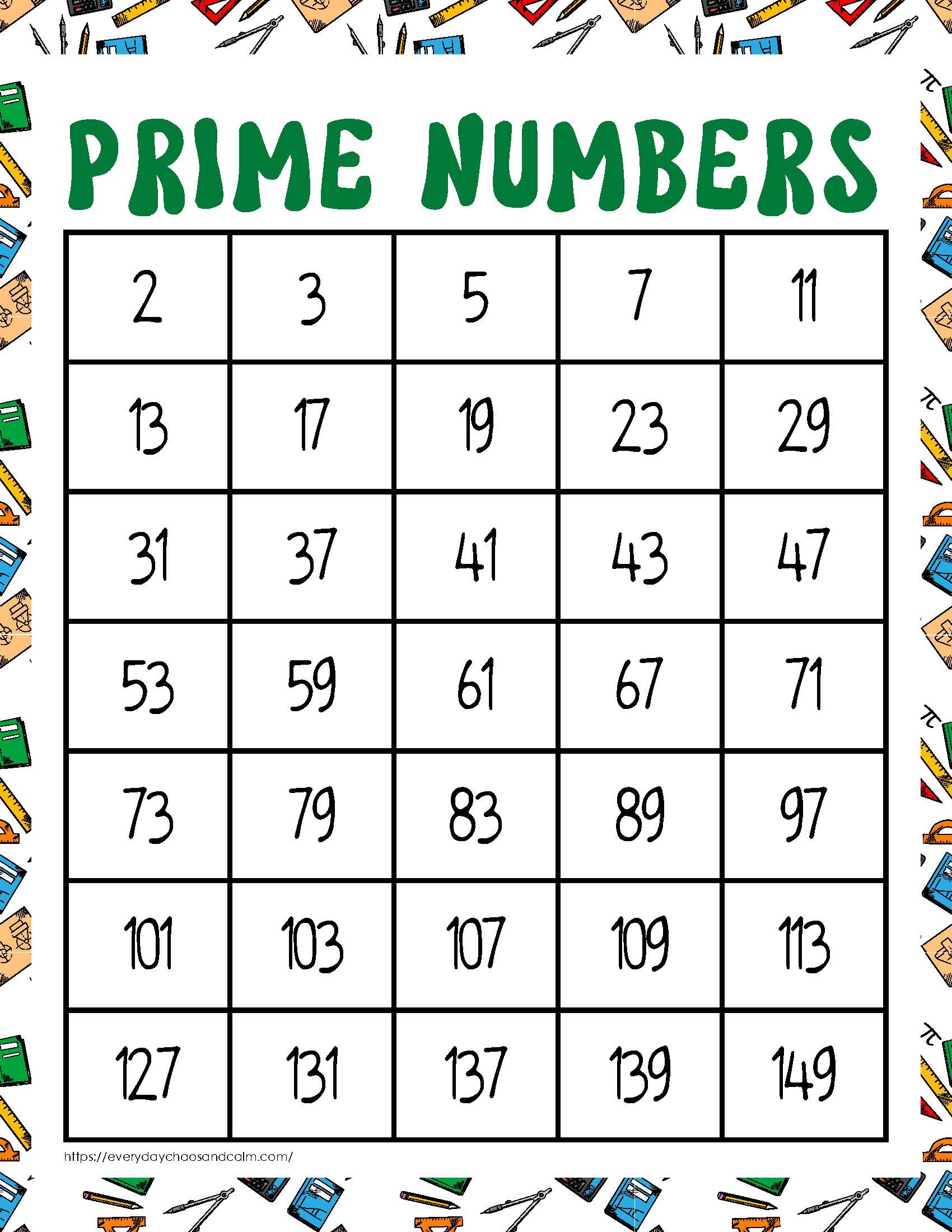Free Printable Prime Number Charts Worksheets Library