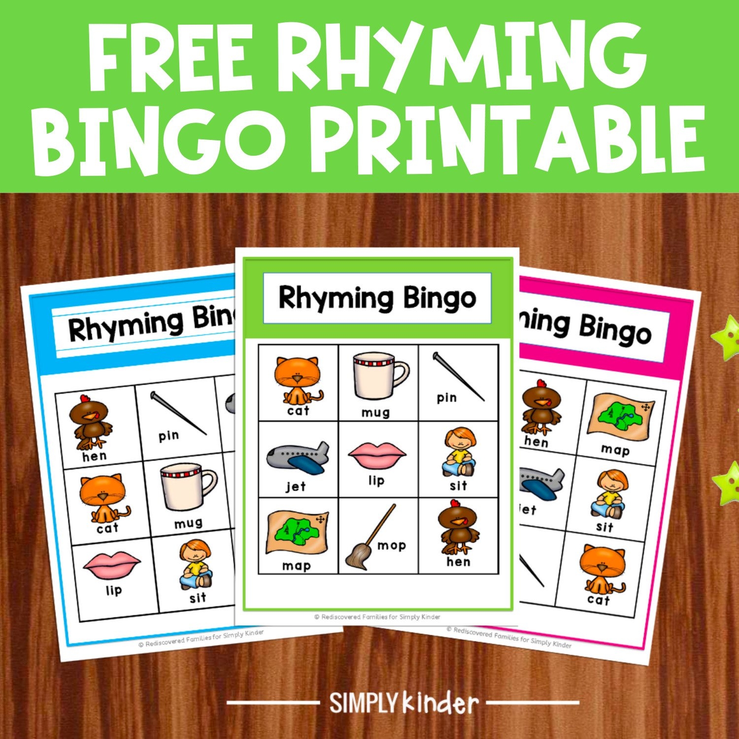 Free Printable Rhyming Bingo Game For Kindergarten Simply Kinder