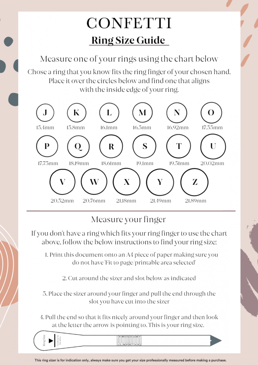 Downloadable Printable Ring Sizer Chart