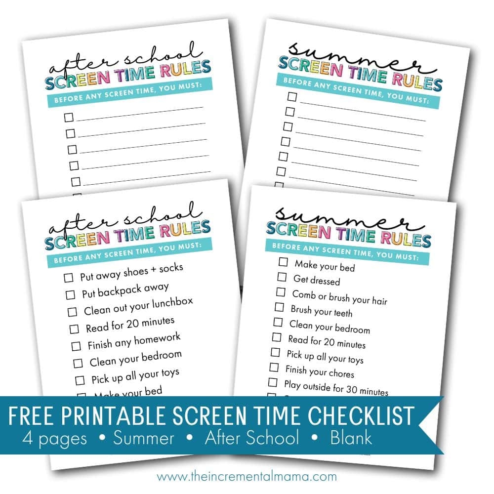Free Printable Screen Time Checklist Bundle For Kids The Incremental Mama Free Printable Screen Time Checklist Bundle For Kids The Incremental Mama