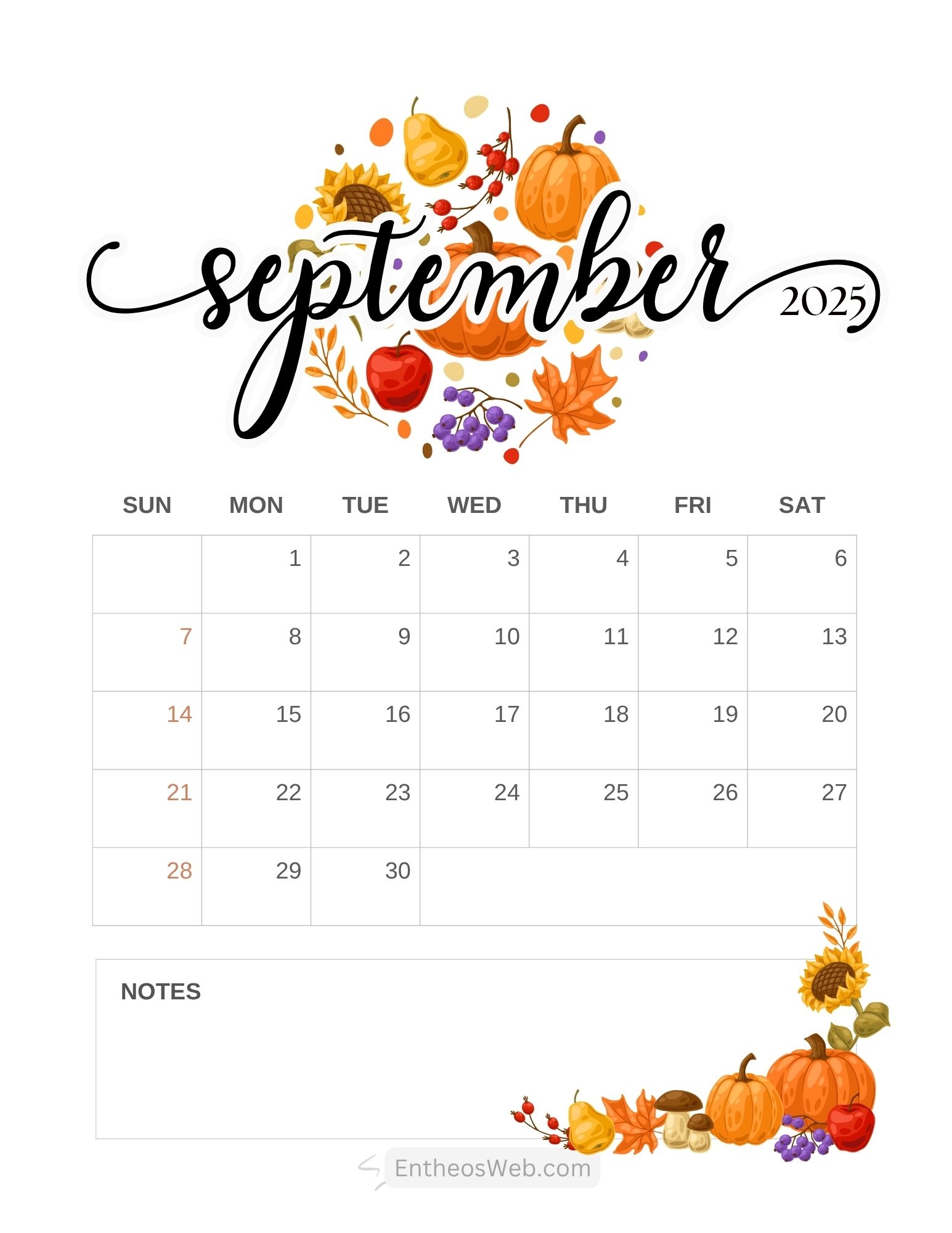 Free Printable September 2025 Calendars EntheosWeb
