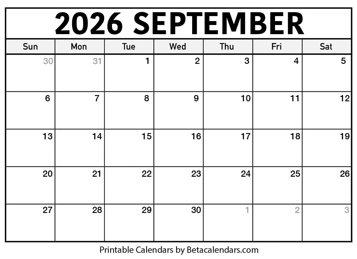Free Printable September 2026 Calendar Free Printable September 2026 Calendar