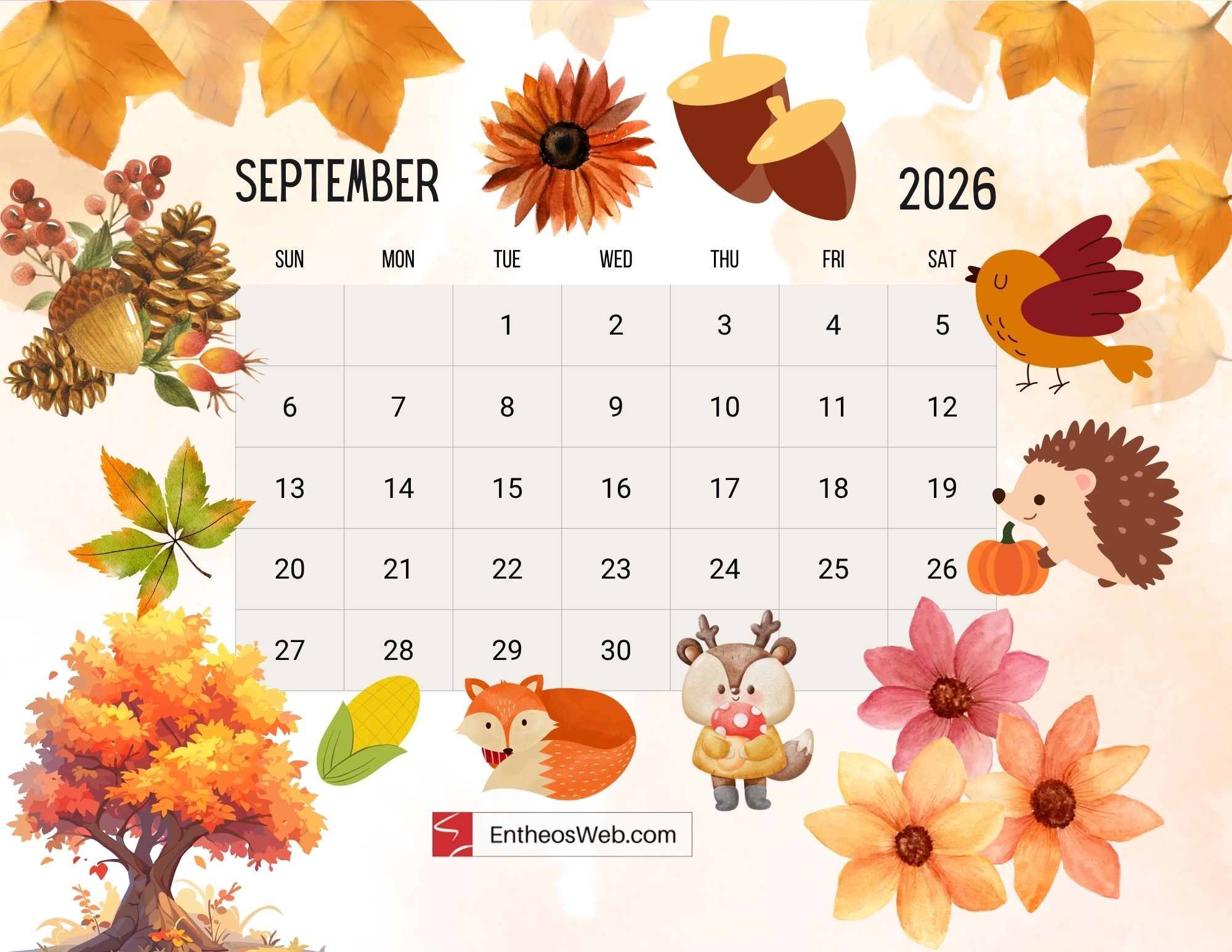 Free Printable September 2026 Calendars EntheosWeb