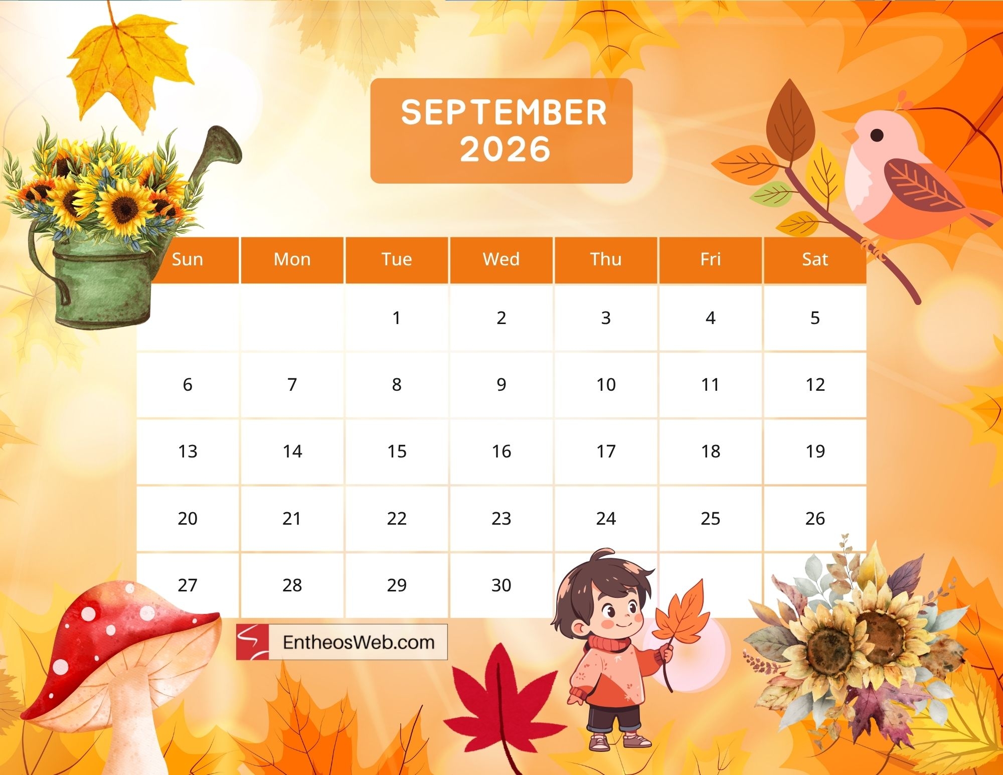 Free Printable Monthly Calendar September 2026