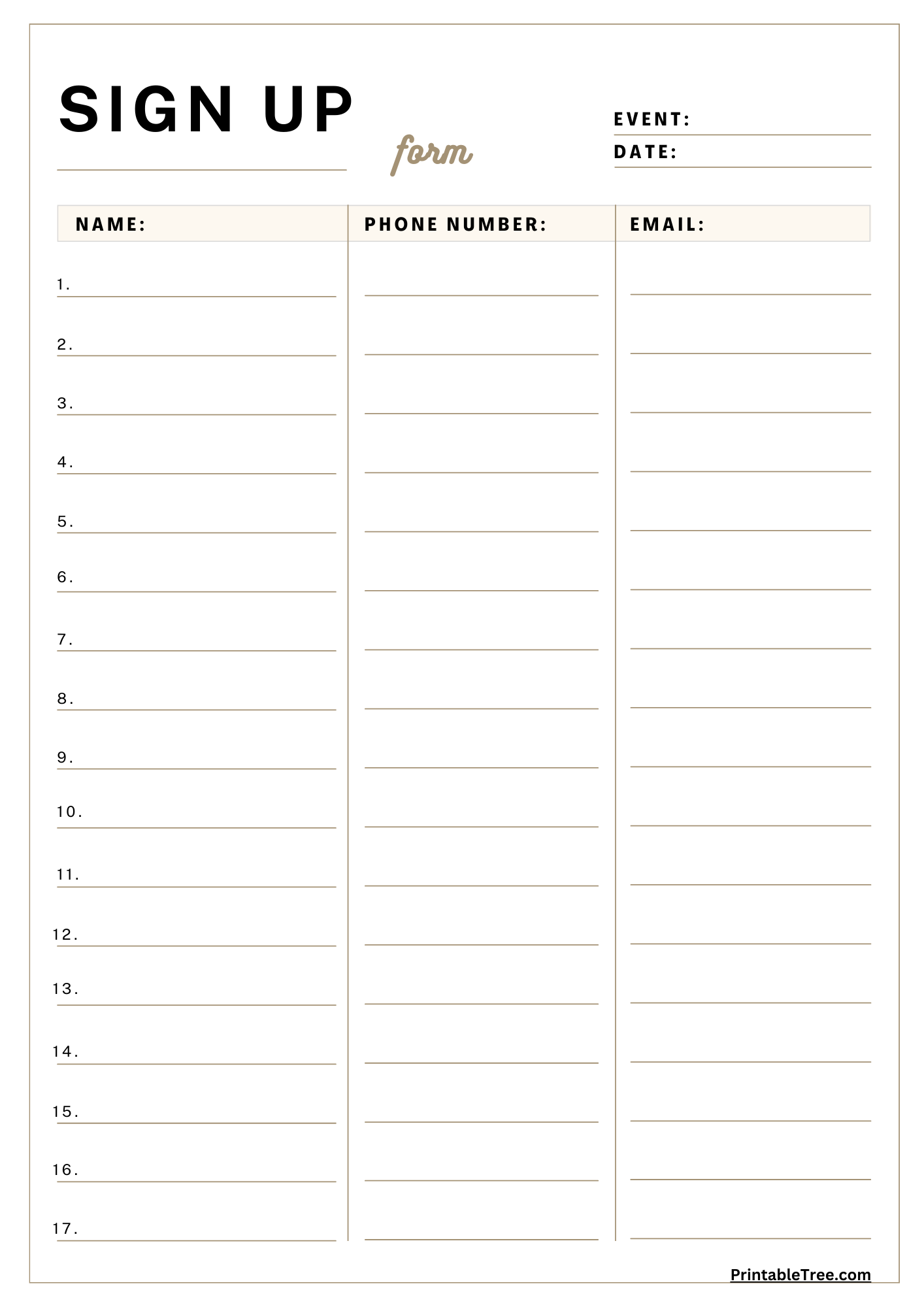 Printable Email Sign Up Sheet Template