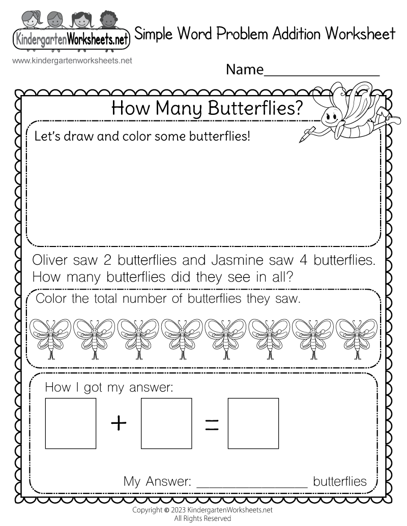 Free Printable Simple Word Problem Addition Worksheet