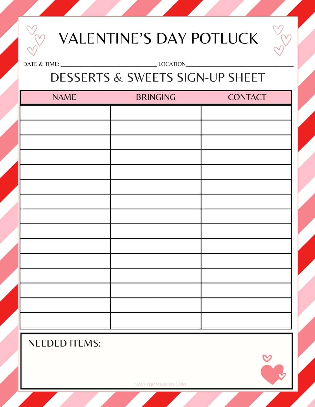 Dessert Sign Up Sheet Printable