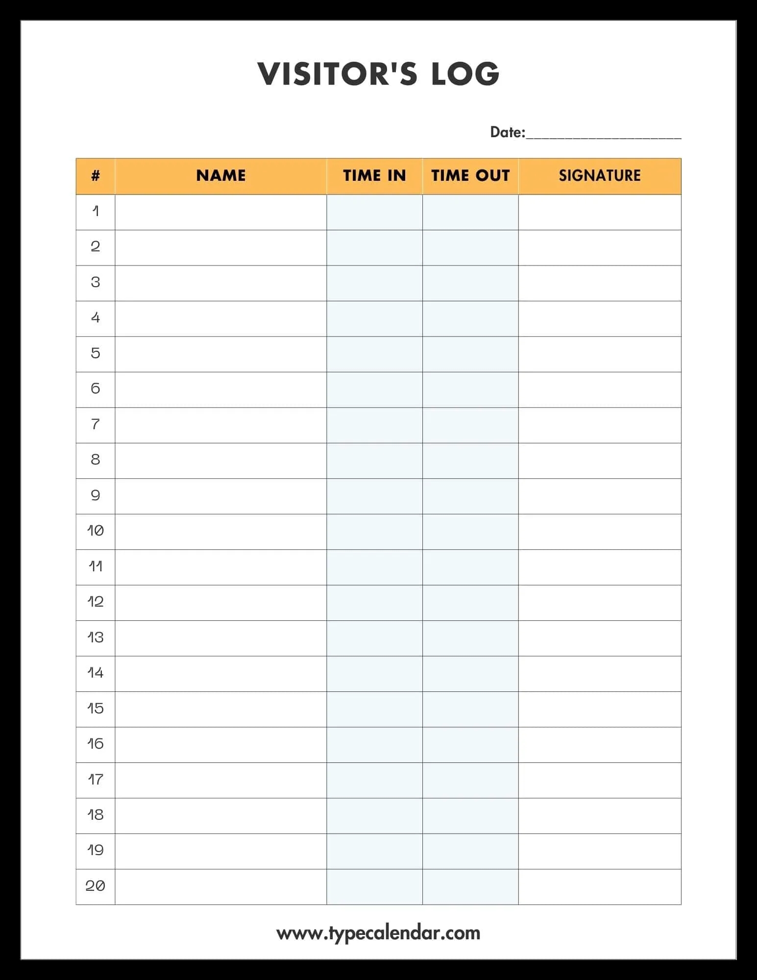 Free Printable Visitor Log Templates PDF Word Excel School Office