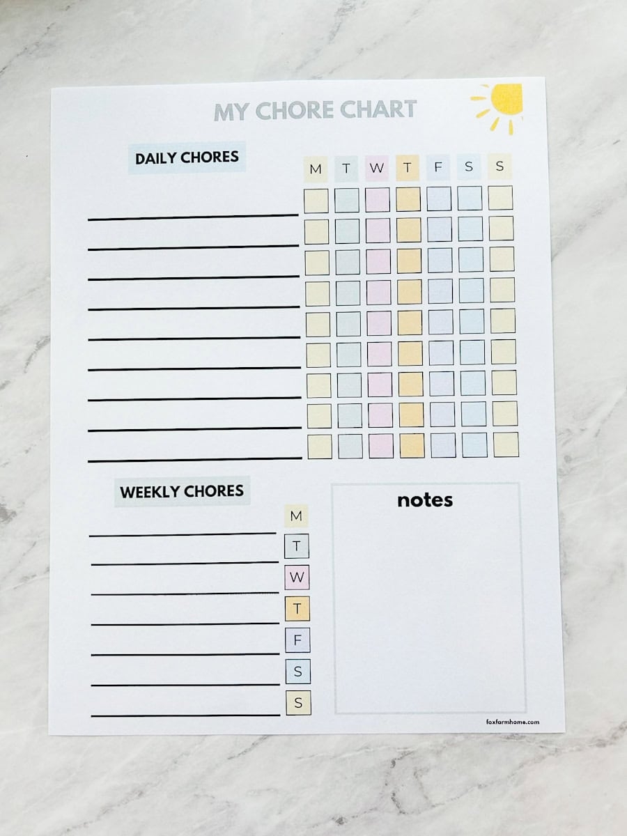 Printable Weekly Chore Chart Template