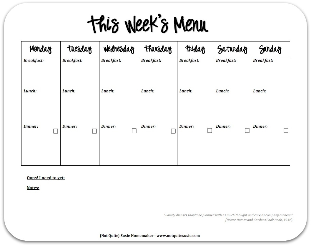 Meal Plan Calendar Printable