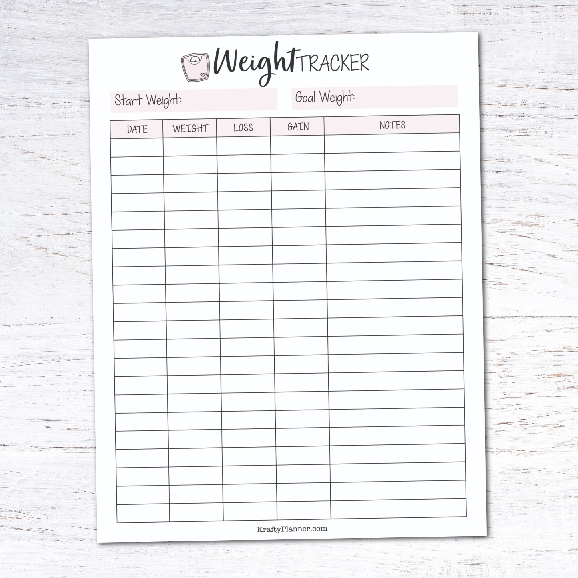 Free Weight Loss Chart Printable