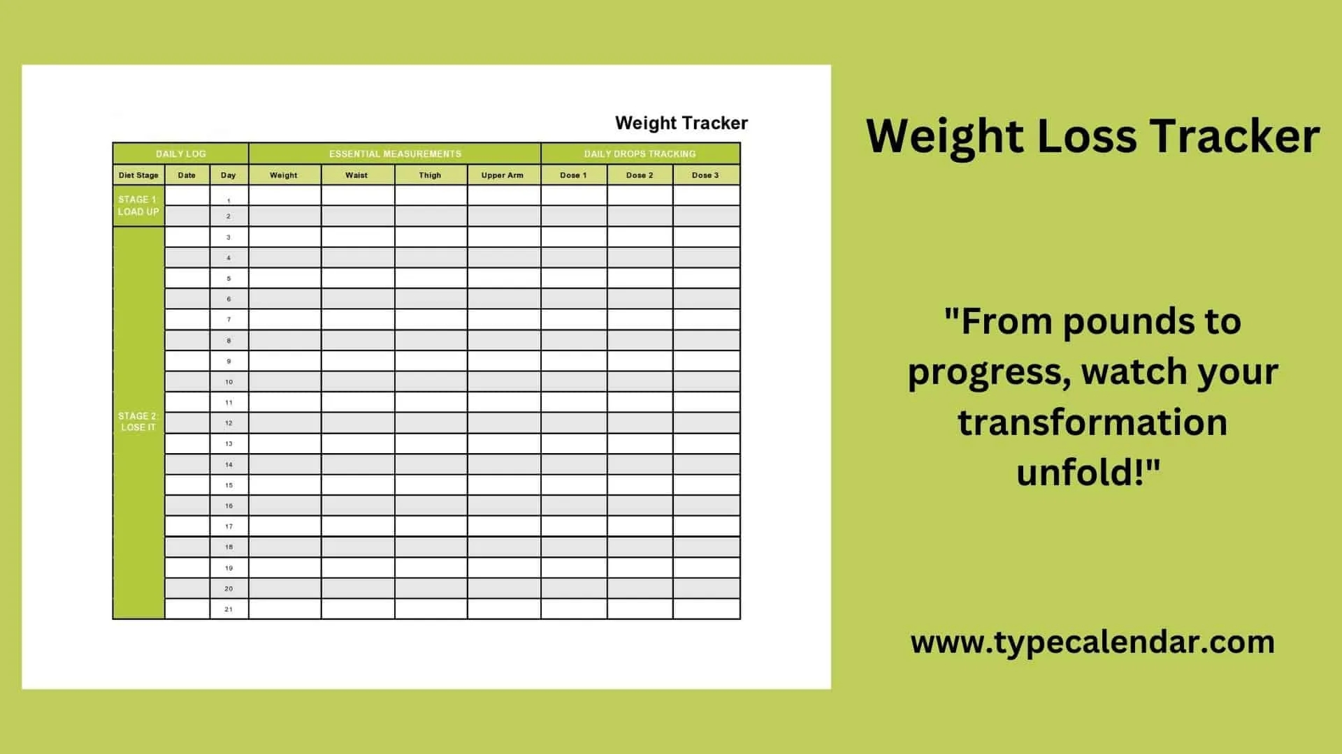 Free Printable Weight Loss Tracker Templates PDF Word Monthly Weekly