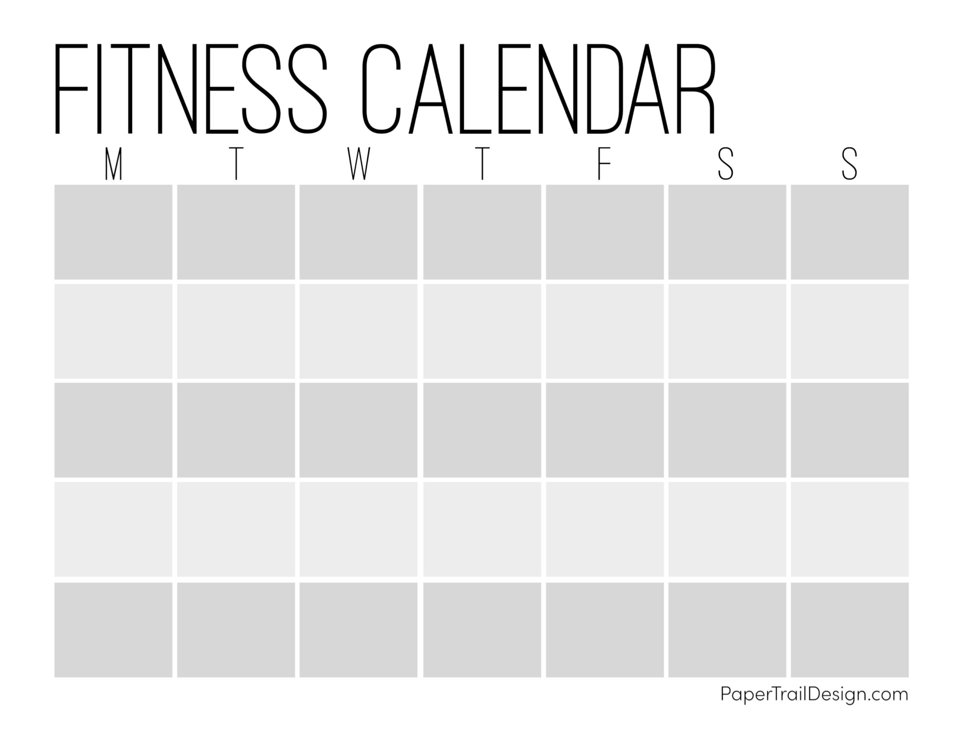 Monthly Workout Coloring Calendar Printable