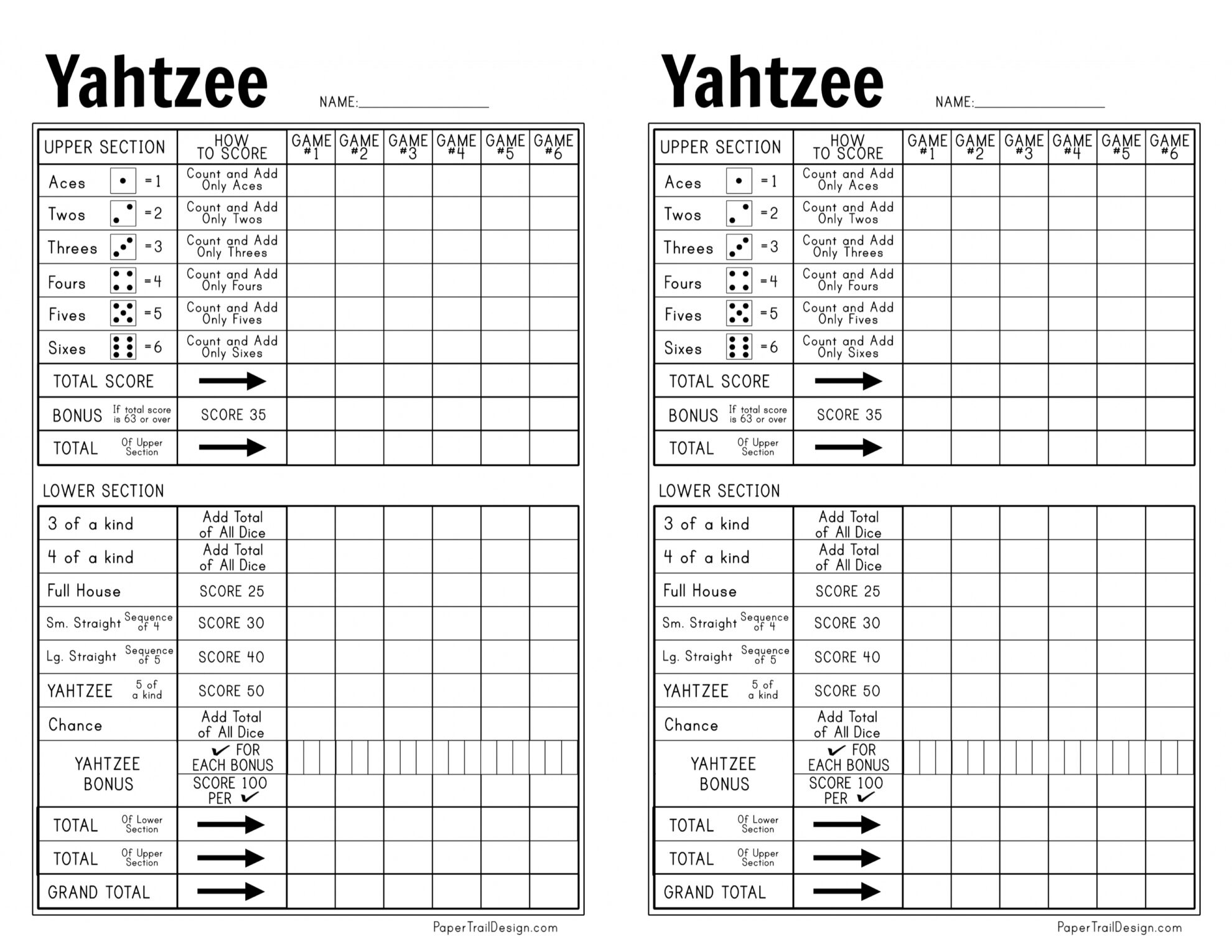 Free Printable Yahtzee Score Sheets