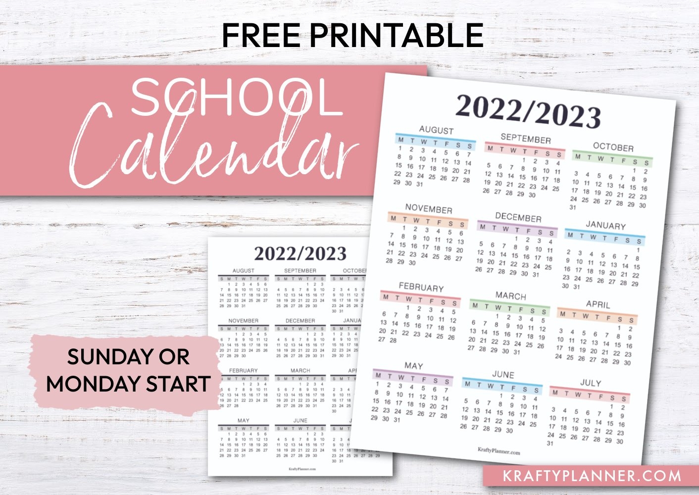 Free Printable Year At A Glance School Calendar Krafty Planner