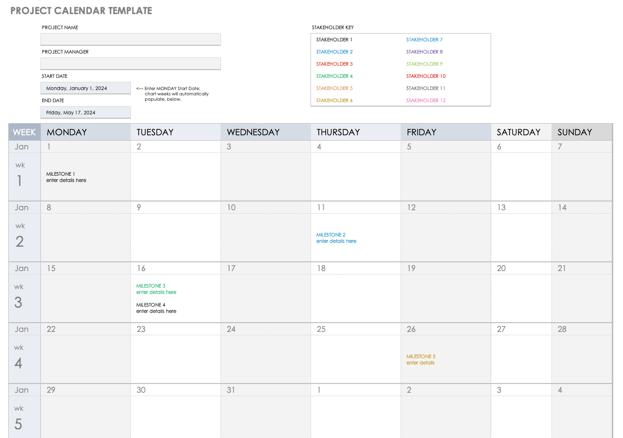Printable Project Calendar