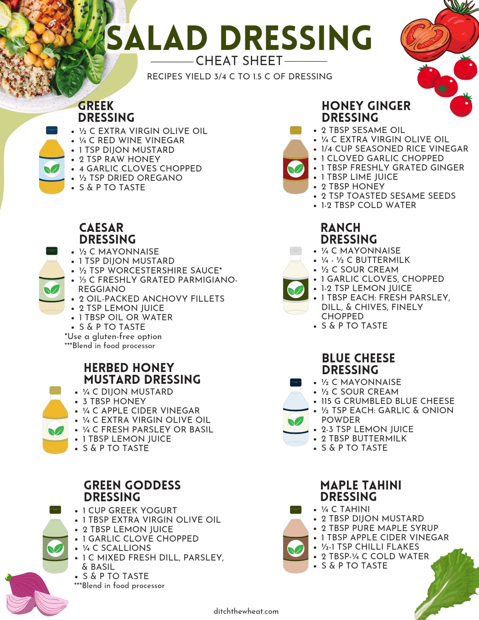 Free Salad Dressing Cheat Sheet With 8 Must Have Recipes Ditch The Wheat