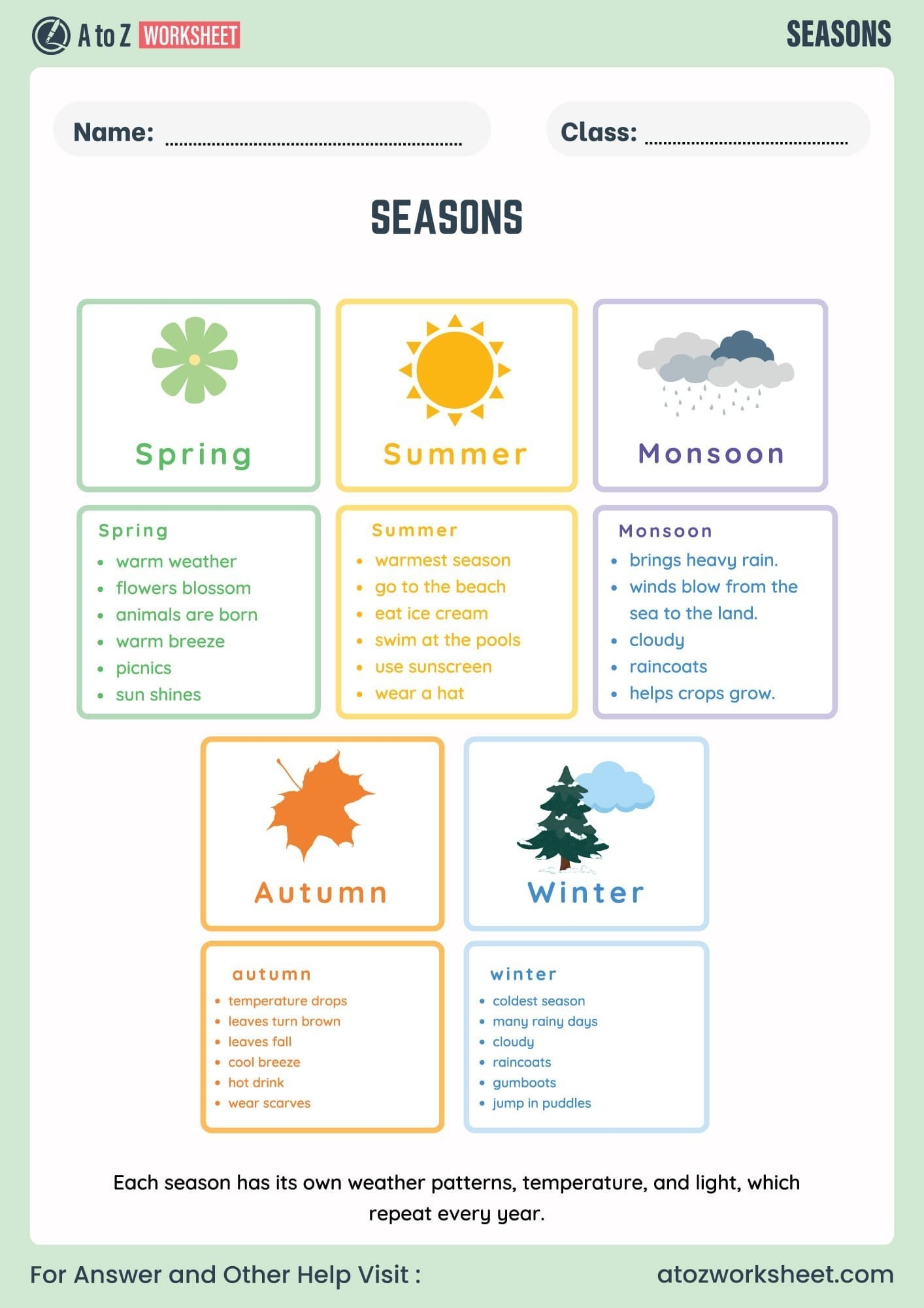 Free Seasons Worksheet PDF For Nursery LKG UKG And Kindergarten Kids A To Z Worksheet Free Seasons Worksheet PDF For Nursery LKG UKG And Kindergarten Kids A To Z Worksheet