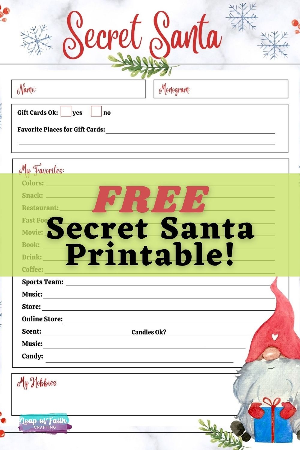 Gift Exchange Sheet Printable Free