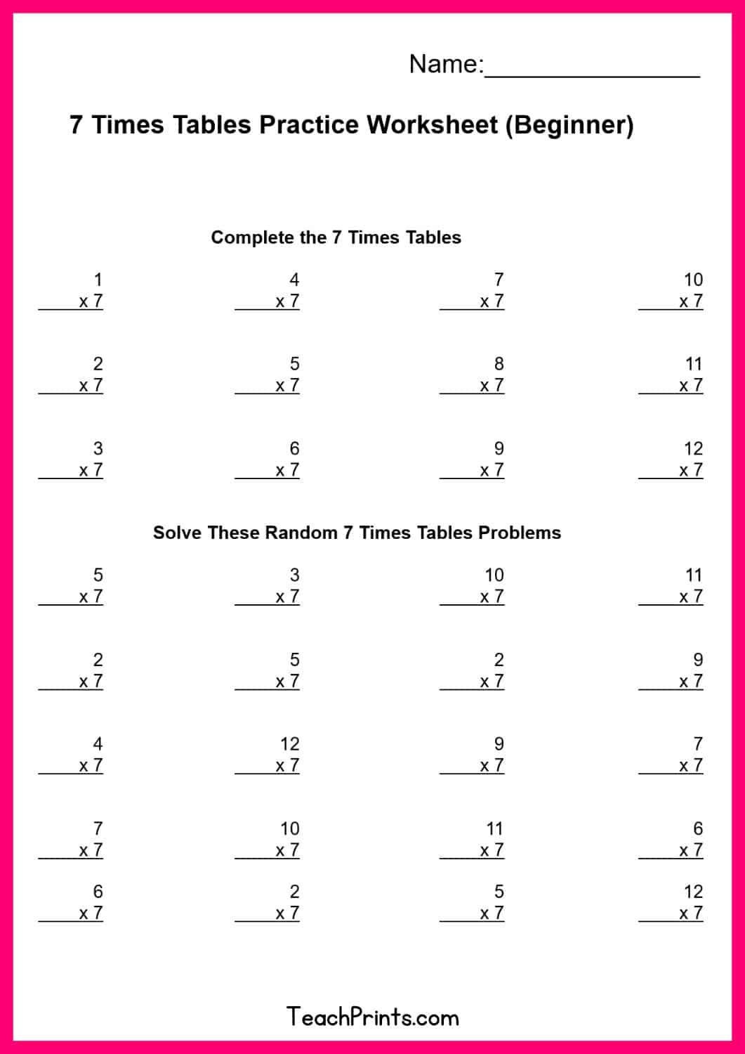 Free Seven Times Tables Worksheets 8 Versions Teach Prints Free Seven Times Tables Worksheets 8 Versions Teach Prints