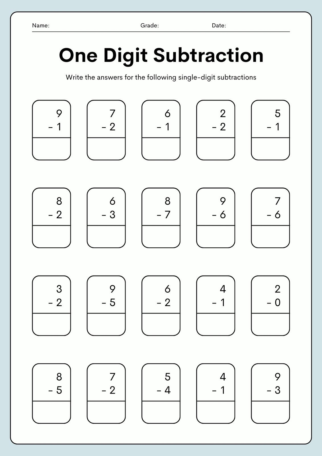 Free Subtraction Worksheet Templates To Edit And Print Canva