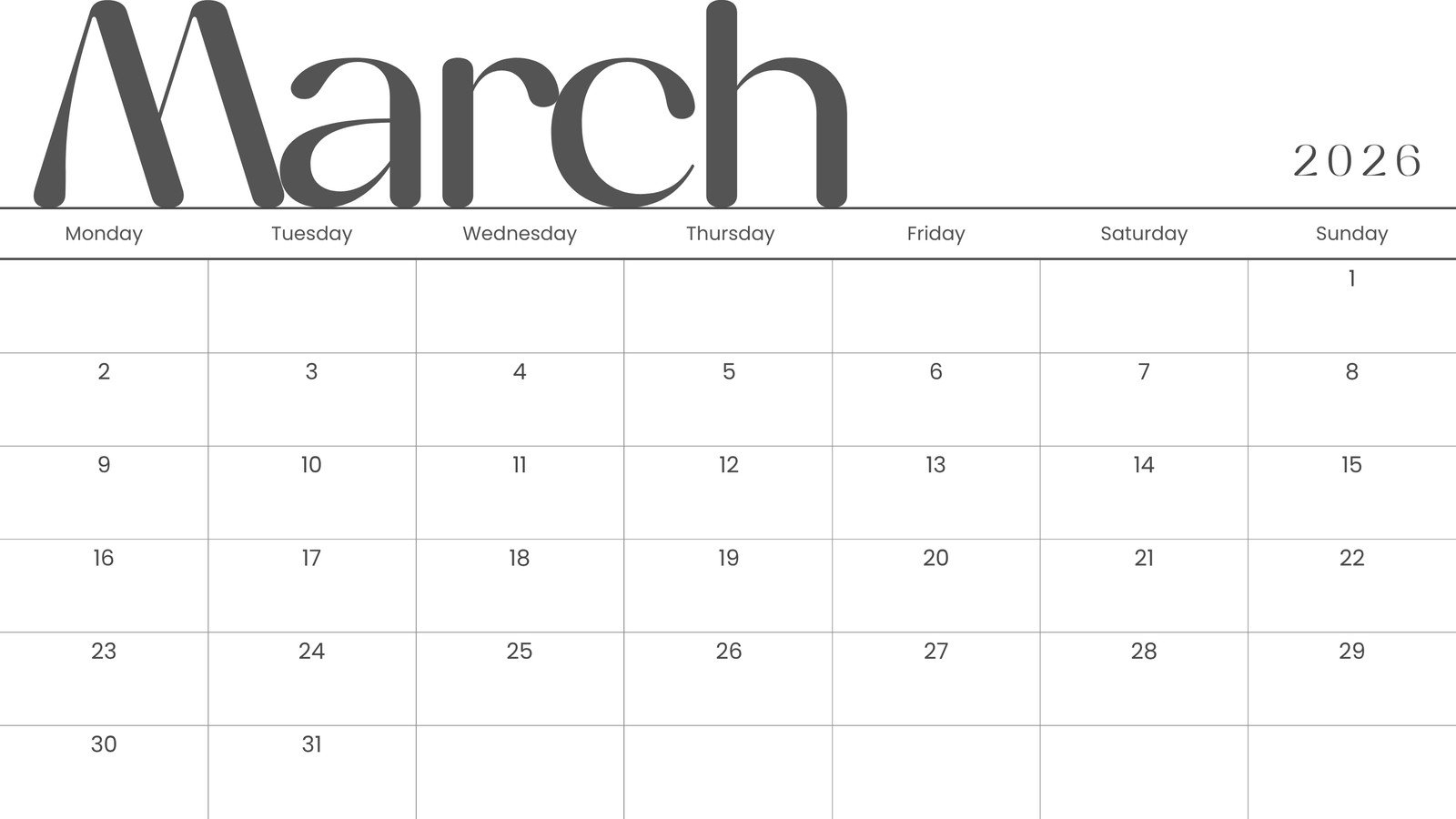 Free To Edit And Print March 2026 Calendar Templates Canva