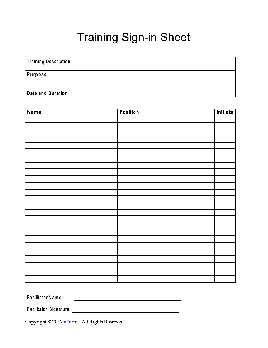 Free Training Sign in Sheet Template PDF Word EForms