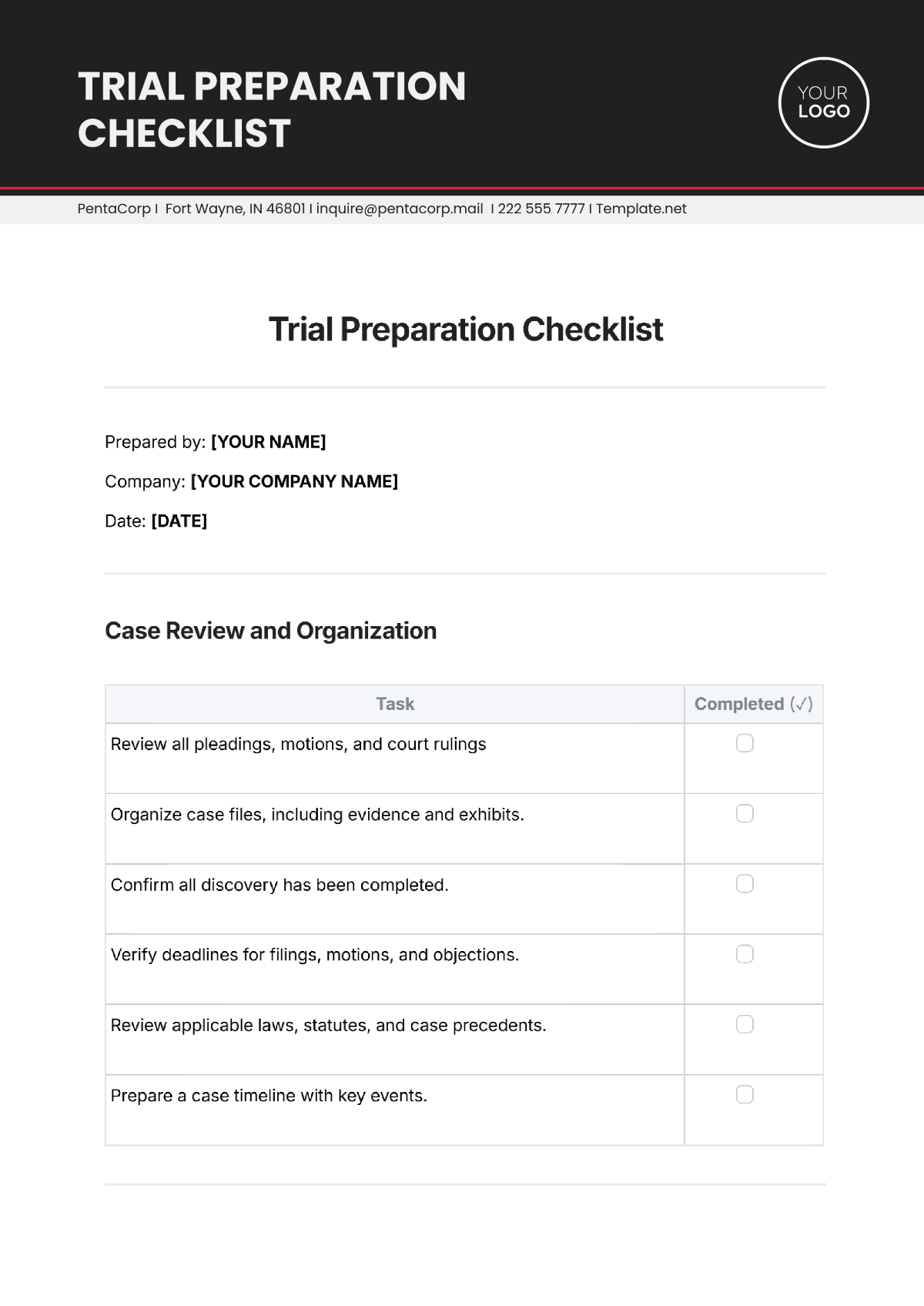 Printable Jury Selection Chart Template