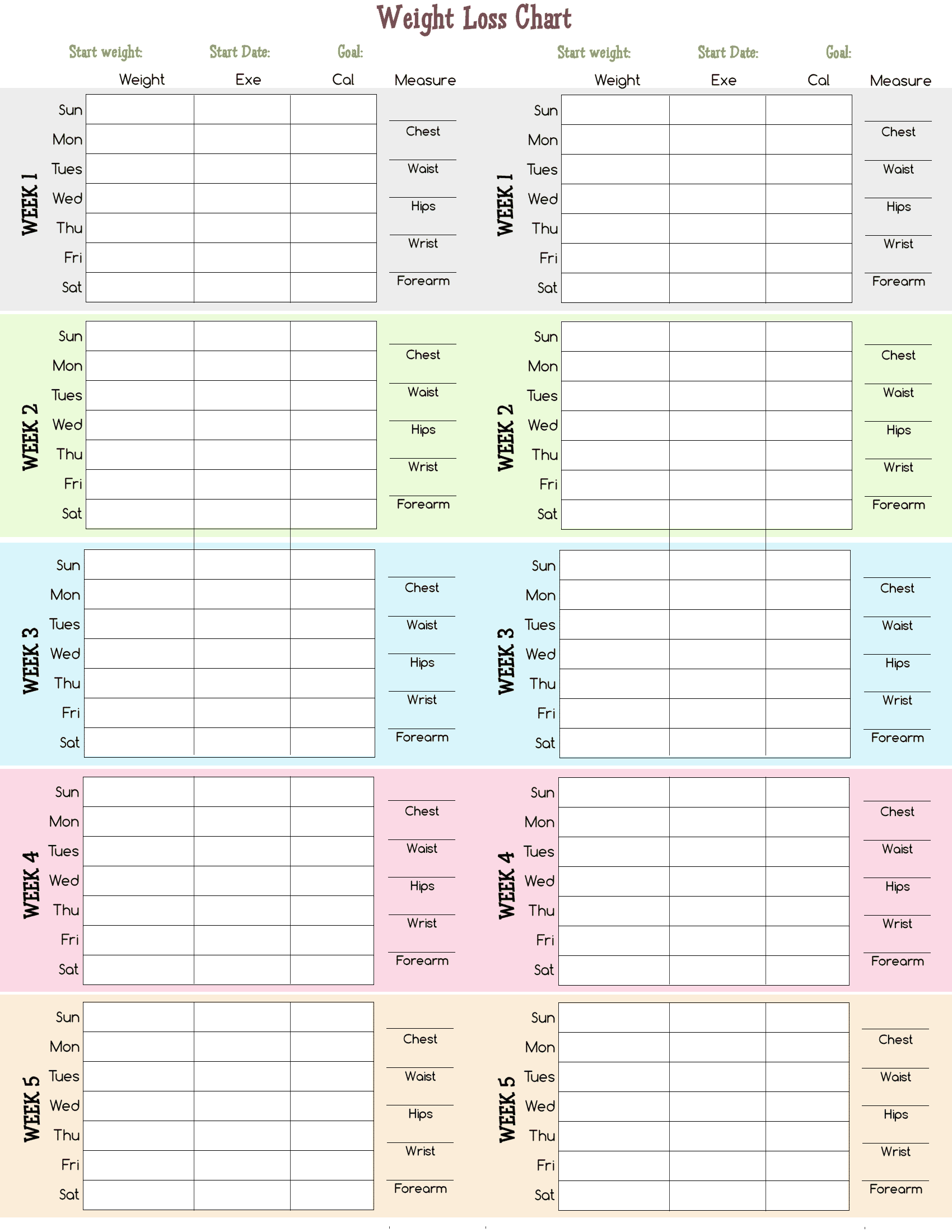 Free Weight Loss Chart Printable Freebie Finding Mom