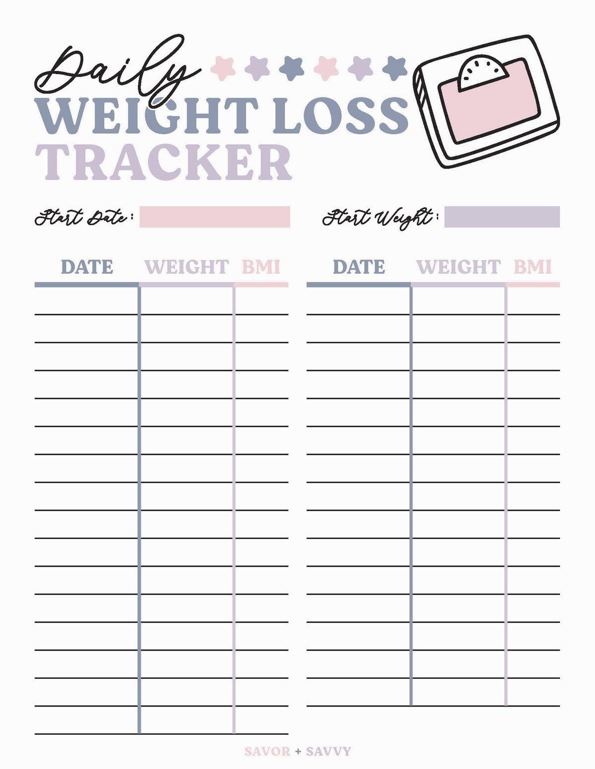 Weight Loss Chart Printable