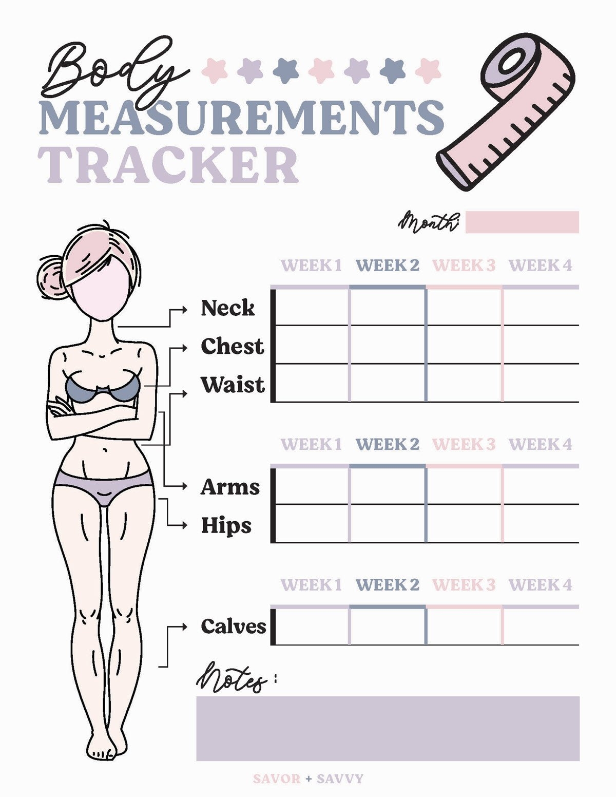 Weight Loss Printable Body Measurement Chart