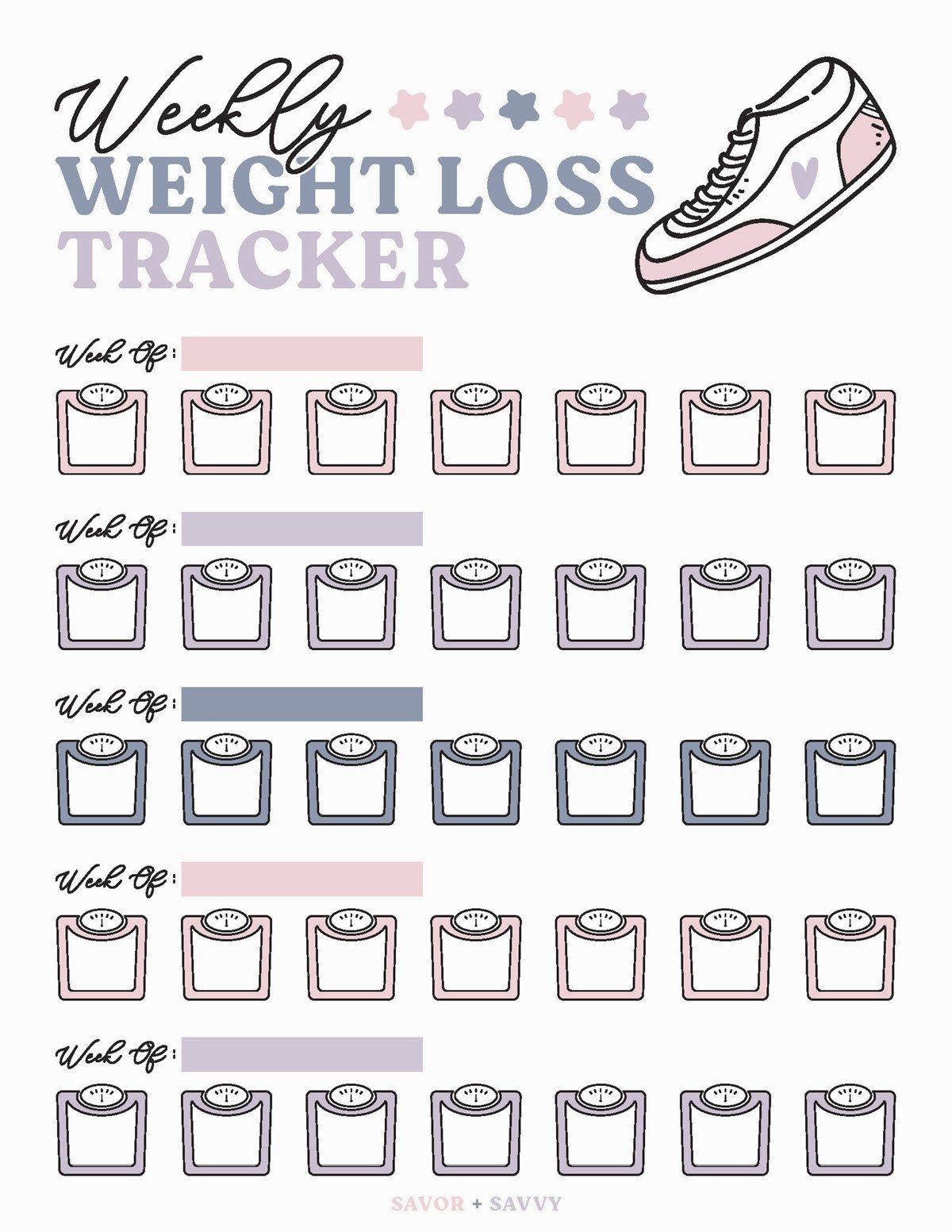 Printable Weekly Weight Loss Chart Pdf