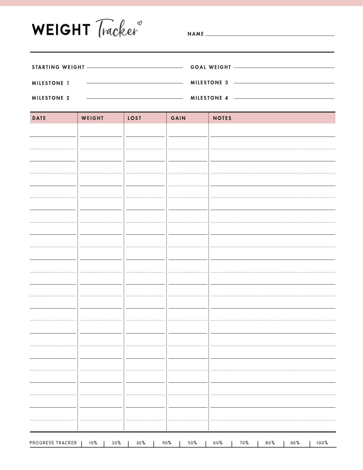 Free Weight Tracker Templates World Of Printables