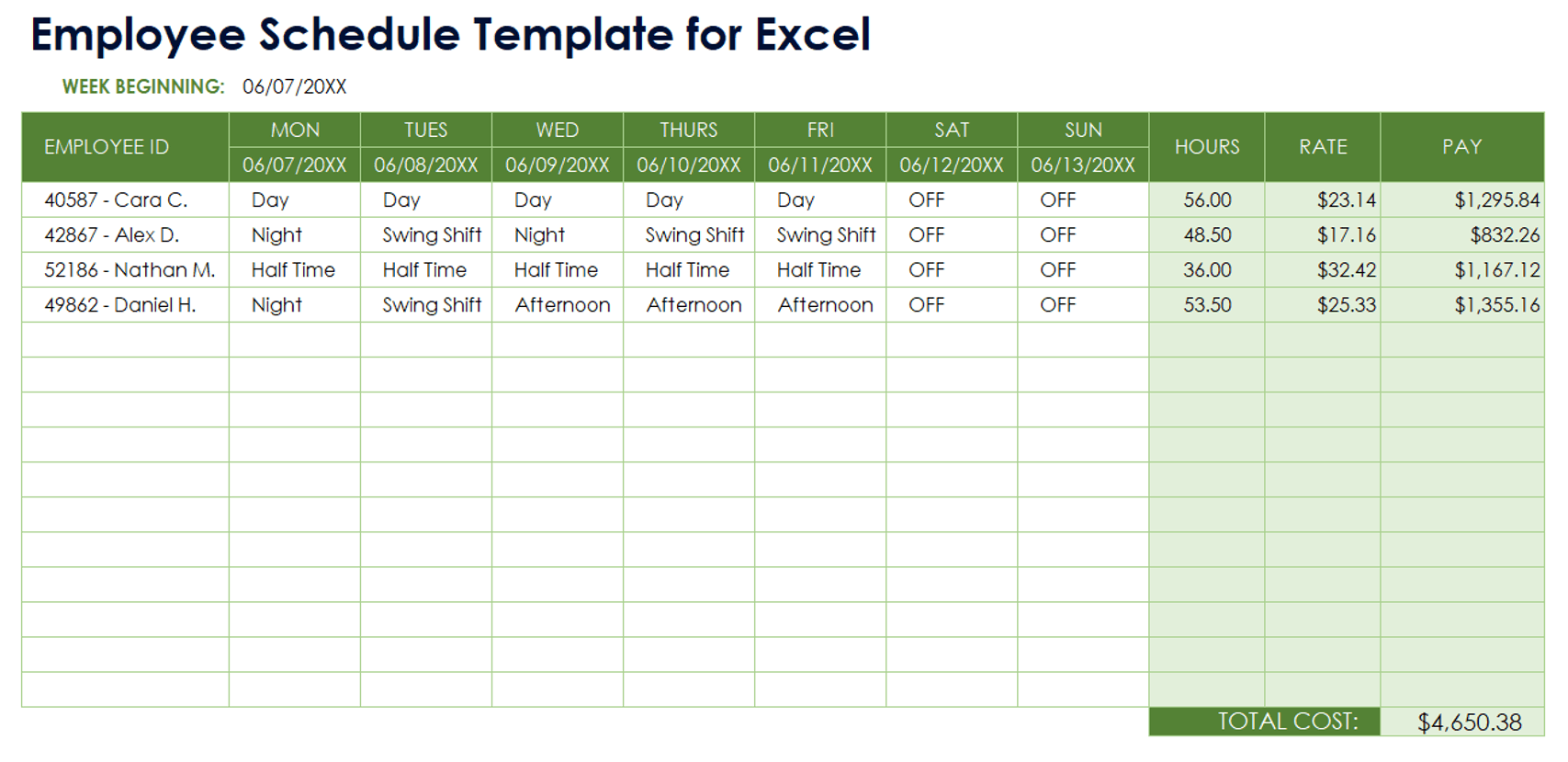 Free Work Schedule Templates For Word And Excel