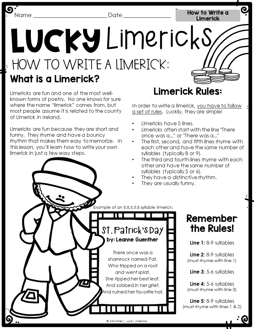 FREE Writing Limericks St Patricks Day Writing Poetry Activity Worksheets Library FREE Writing Limericks St Patricks Day Writing Poetry Activity Worksheets Library