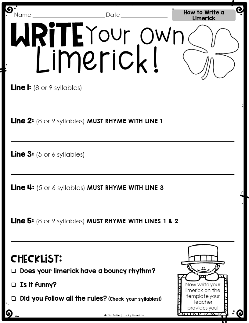 FREE Writing Limericks St Patricks Day Writing Poetry Activity Worksheets Library