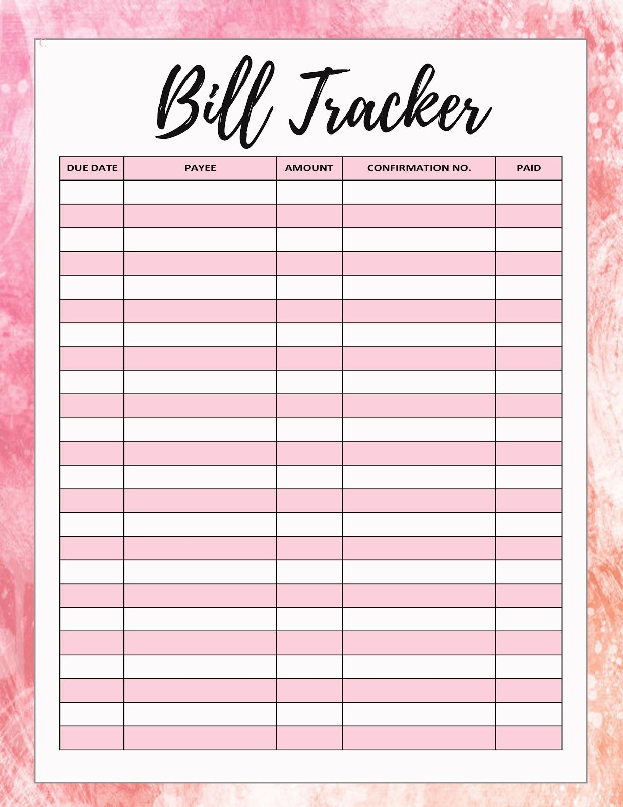  FREEBIE Friday Free Bill Tracker Worksheets Library
