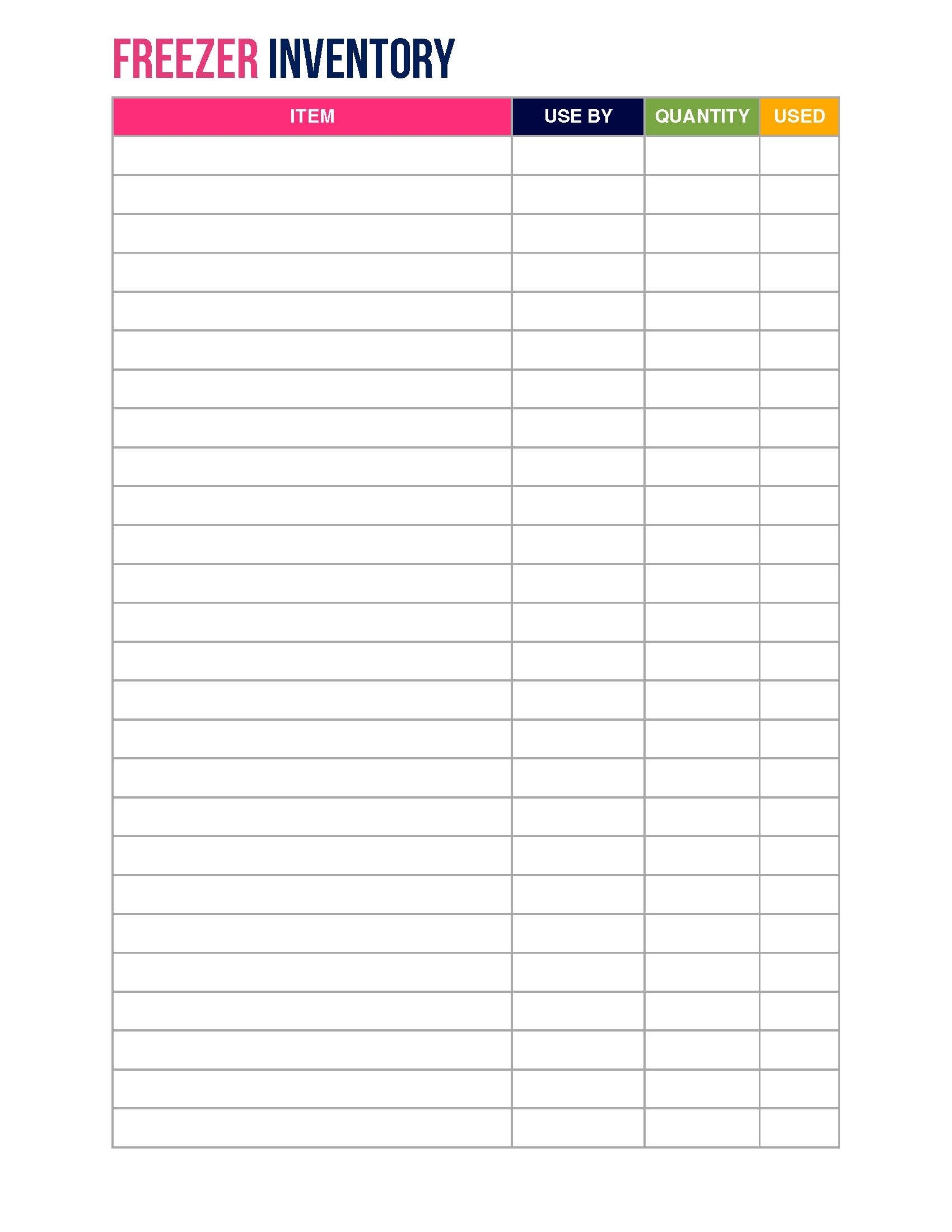 Printable Freezer Inventory Sheet
