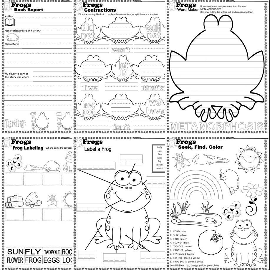 Frog Themed NO PREP Worksheets Writing Craft Activities Math ELA Spring Toad Classful