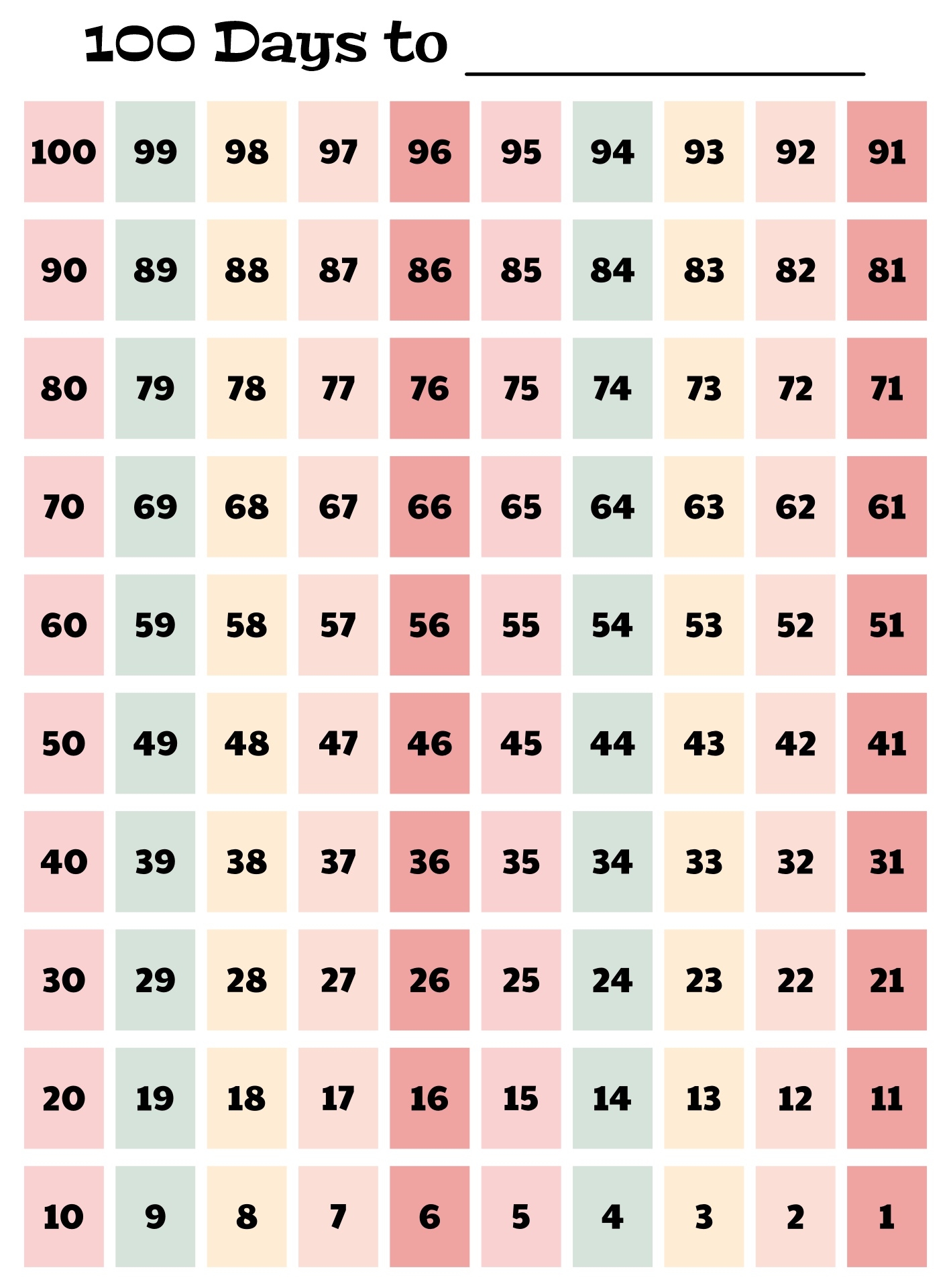 From 100 Countdown 14 Free PDF Printables Printablee