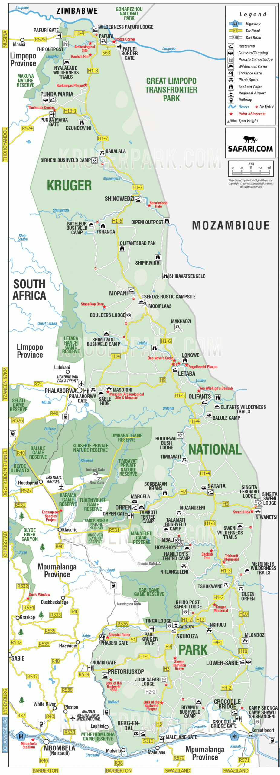 Full Map Of Kruger National Park And Surrounds
