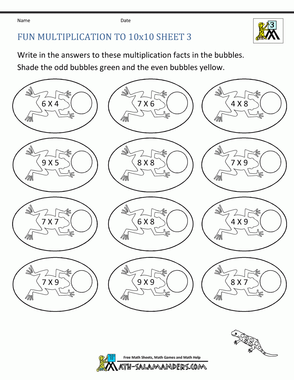 Fun Multiplication Worksheets To 10x10